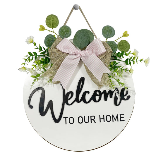 VPDTVK Welcome Sign for Front Door, Rustic Welcome Door Sign Outdoor Wreaths Decor for Spring Summer Autumn and Winter All Seasons Holiday Halloween Christmas(White)