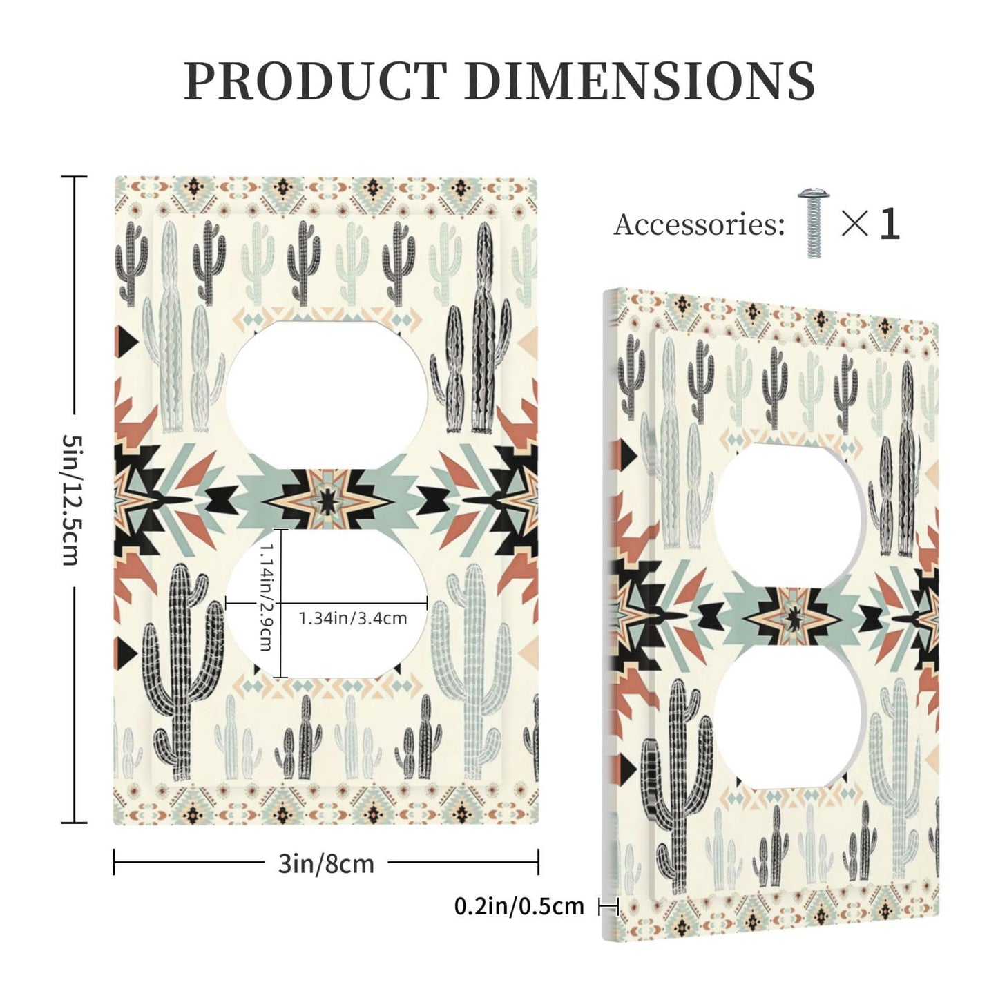 Western Aztec Cactus Boho Tribal Geometric Ethnic Outlet Covers 1 Gang Duplex Light Switch Cover Decorative Switch Plates Electrical Receptacle Faceplate Wall Plate for Bedroom Living Room Decor