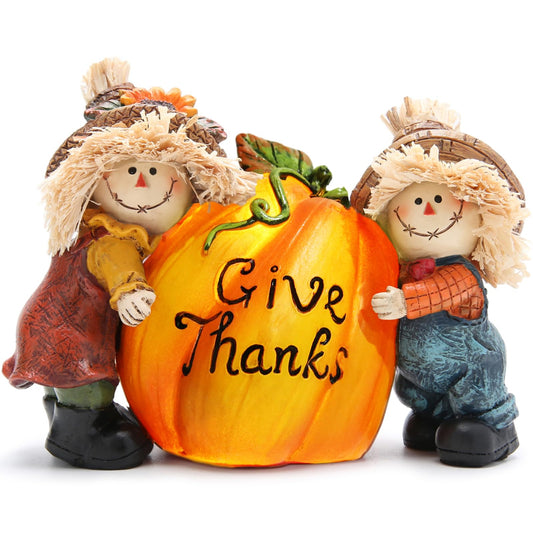 Hodao Fall Thanksgiving Resin Scarecrow Pumpkin Figurines - Adorable Scarecrow Embrace Pumpkin Decorations for Home Indoor Table Decor-Fall Thanksgiving Gifts