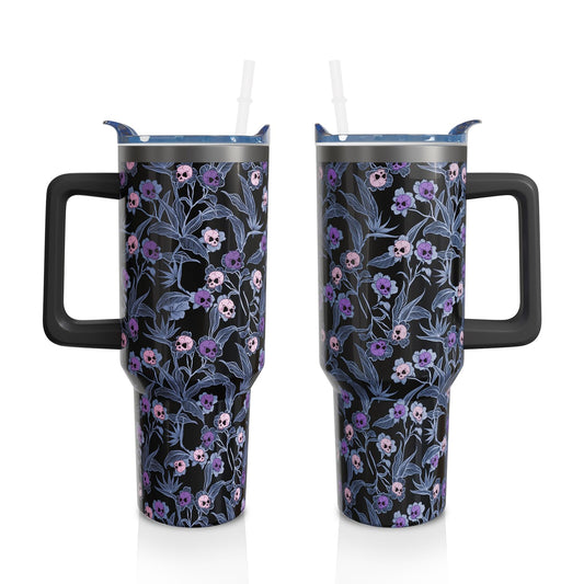 Aokoyi 40oz Halloween Gothic Tumbler with Handle and Straw, Goth Skull Stainless Steel Insulated Cup Water Bottle, Halloween Holiday Gifts for Women Men (1PC)