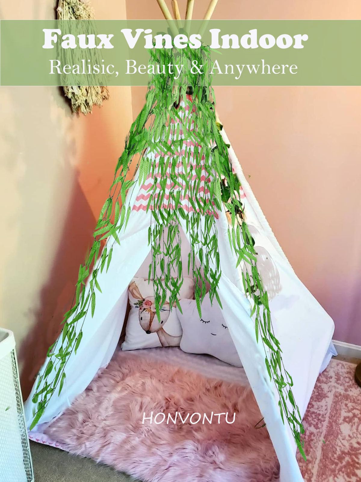 HONVONTU 50PCS 300 FT Artificial Vines Greenery Garland Faux Willow Vines Fake Foliage Leaf Silk Plants Greenery Decoration for Home Wall Aesthetic Wedding Arch Apartment Room Windowsill Balcony