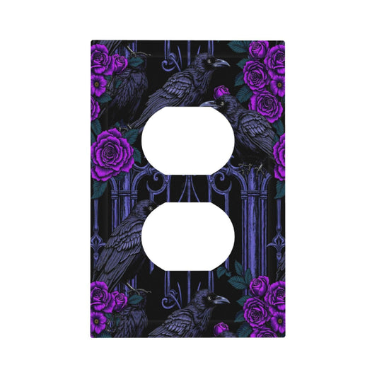 Naiqadnehz Outlet Covers Gothic Style Crow Purple Flowers 1 Gang Duplex Electrical Receptacle Faceplate Light Switch Cover Wall Plate Decorative Switch Plates for Bedroom living Room Decor