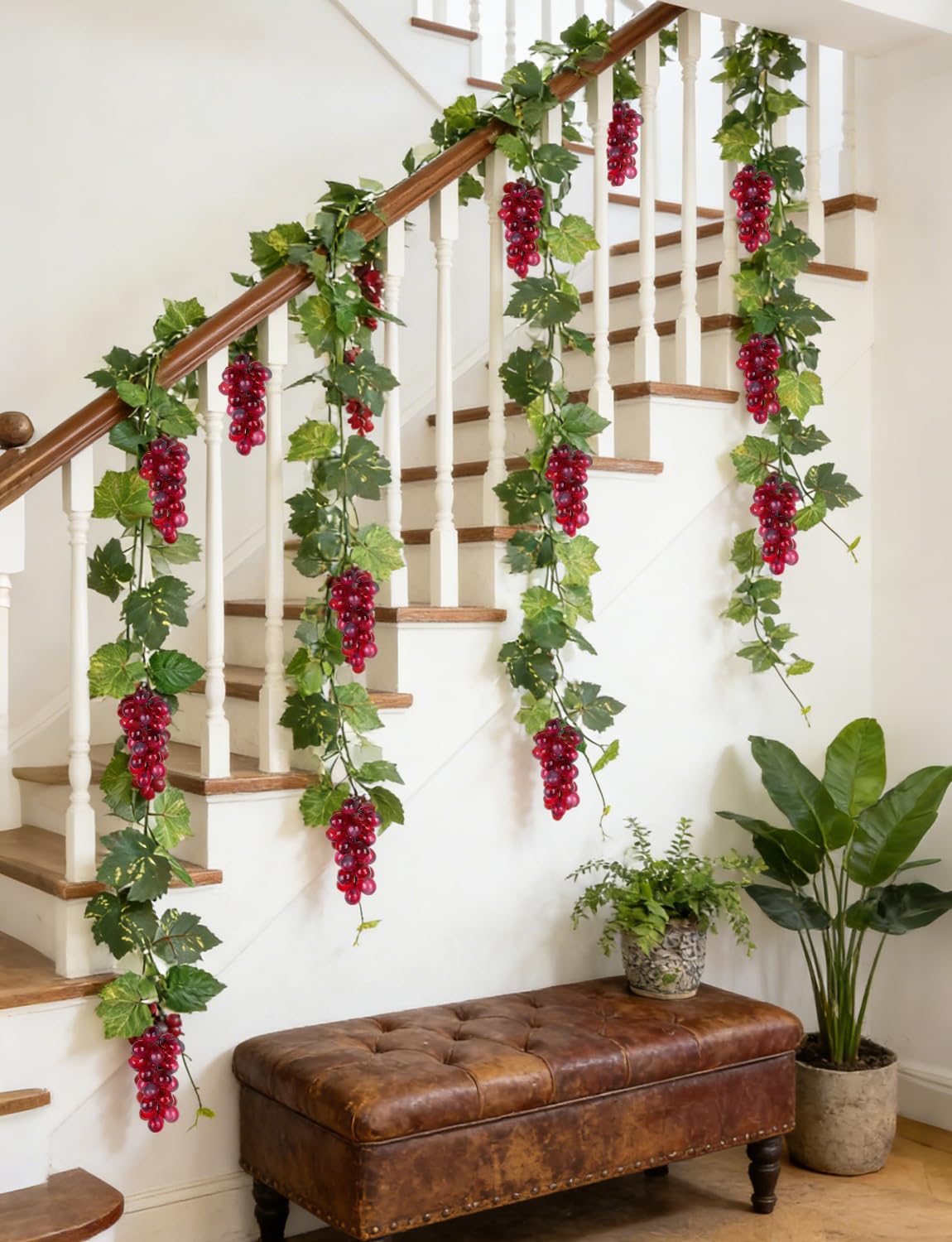 UAYVEBS 6.6FT Artificial Grape Vine Leaf Garland Plant with 7 Strings Grapes, Fake Artificial Greenery Garlands Hanging Leaves for Wedding Party Store Home Indoor Outdoor Garden Spring Decor