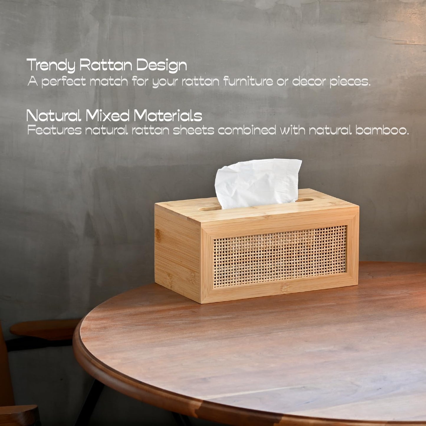ABBI NIMO Large Rectangular Bamboo Tissue Box Cover, Natural Rattan Tissue Holder with Magnets for Bathroom, Living Room, Bedroom or Office, Supportive Spring Lifter Included