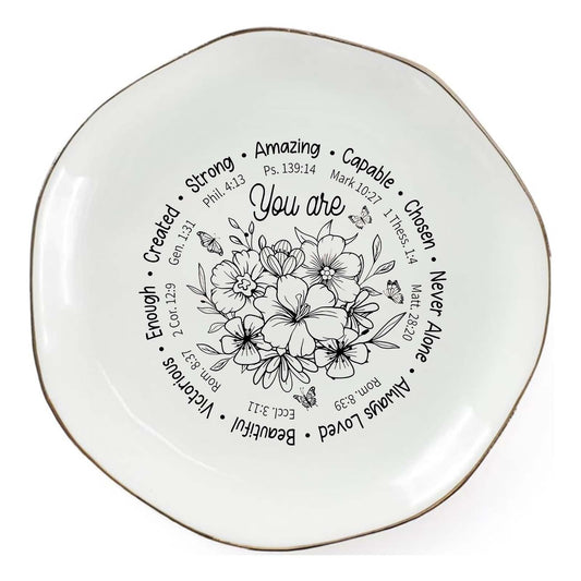 Vancsenia God Says You Are AmazingRing Dish – Christian Ceramic Jewelry Tray for Women, Inspirational Bible Verse Trinket Holder Gift for Her, Religious Baptism Gift