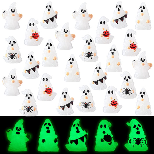 Quzzil 80 Pcs Halloween Glow in Dark Ghost Luminous Mini Resin Ghost Figurines Bulk to Hide Halloween Miniature Figurines Decorations for Landscape Patio Garden Yard Party Village Crafts