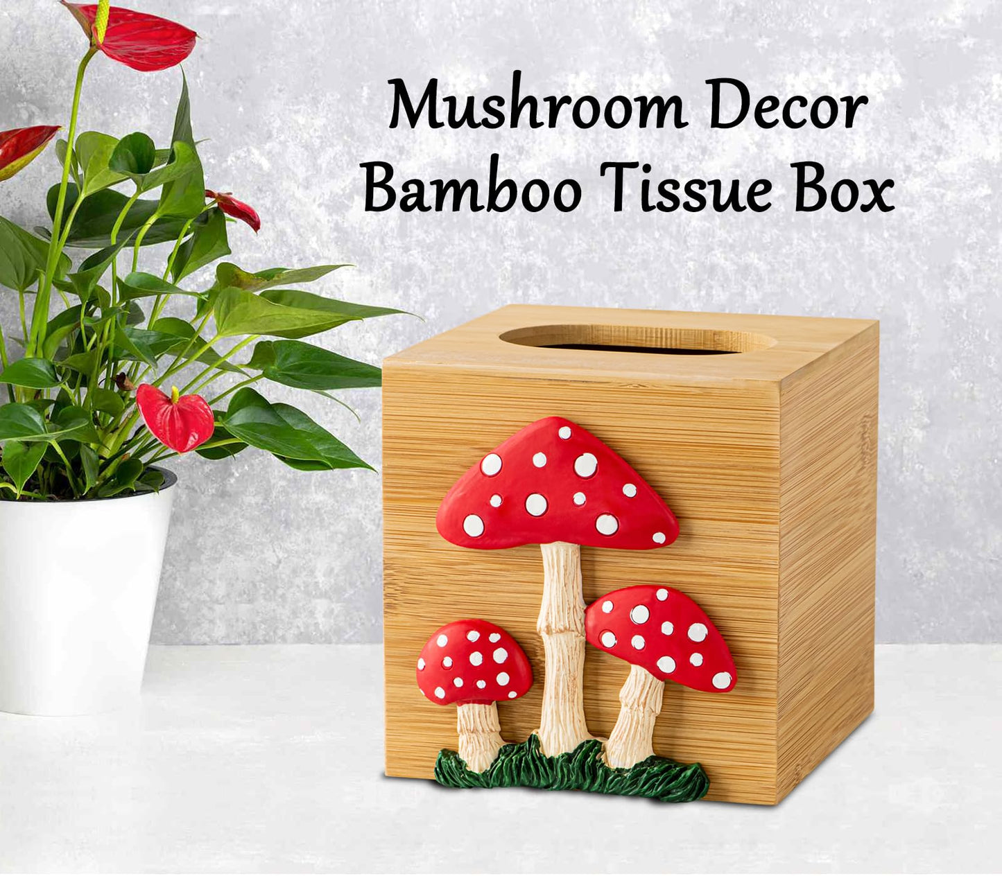 Mushroom Tissue Box Cover Square Tissue Box Holder Bamboo Tissue Box Holder Square Cube Decorative