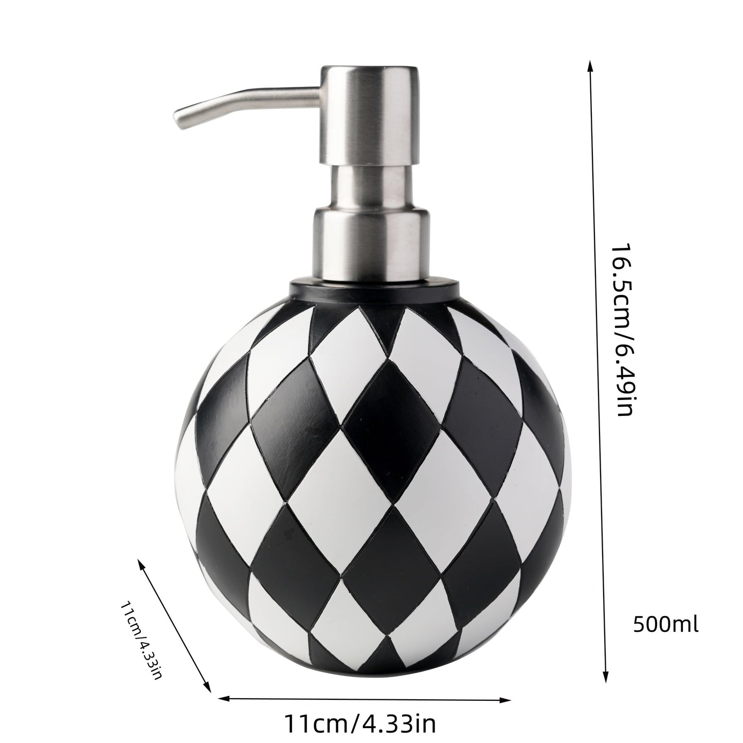 Black and White Soap Dispenser with Rust Proof Pump, Refillable Liquid Hand Lotion Bottle for Bathroom, Bedroom and Kitchen 16oz,Checkerboard Decor