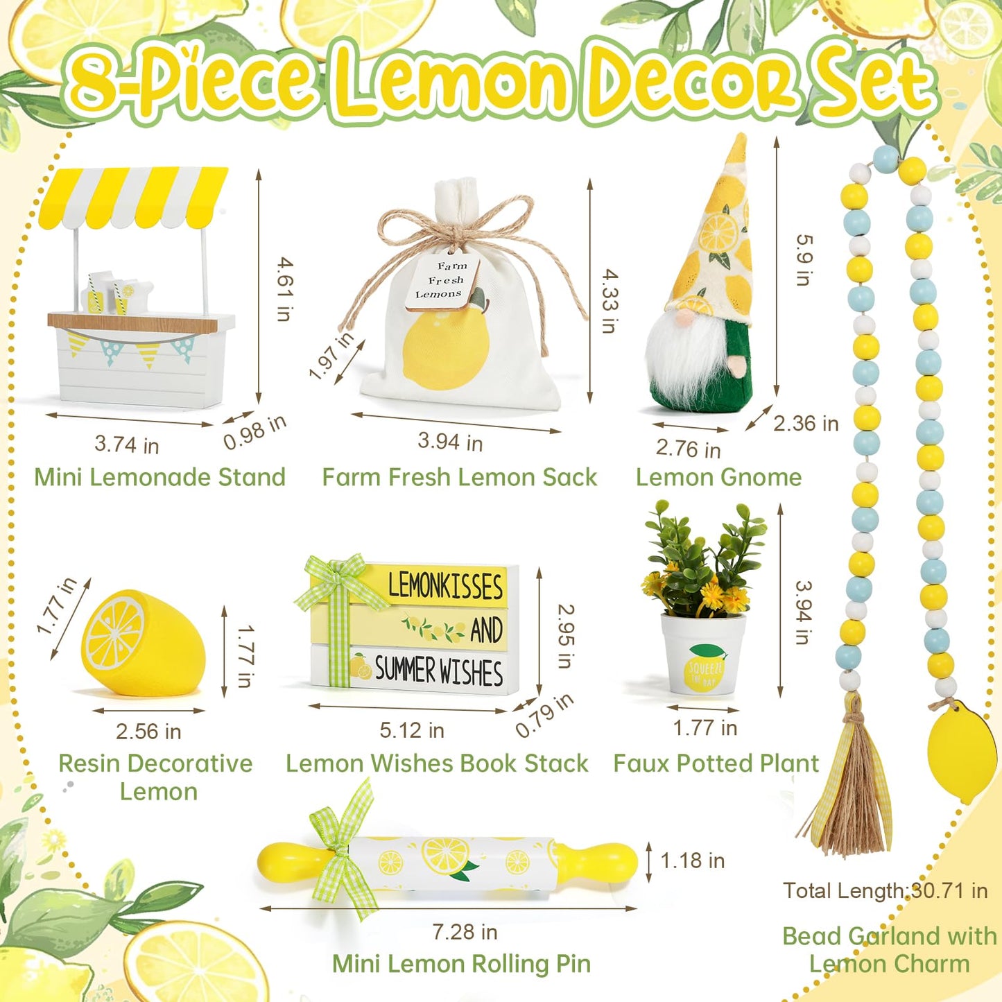 Summer Decorations for Home Indoor 8pcs Lemon Tiered Tray Decor Set