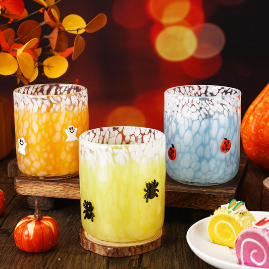 Reallnaive 3 Pcs Halloween Drinking Glasses Cups 14 oz Ghost Pumpkin Spider Icon Juice Glass Cups Halloween Stemless Wine Glasses for Holiday Drinkware Friends Lovely Gifts Party Decoration