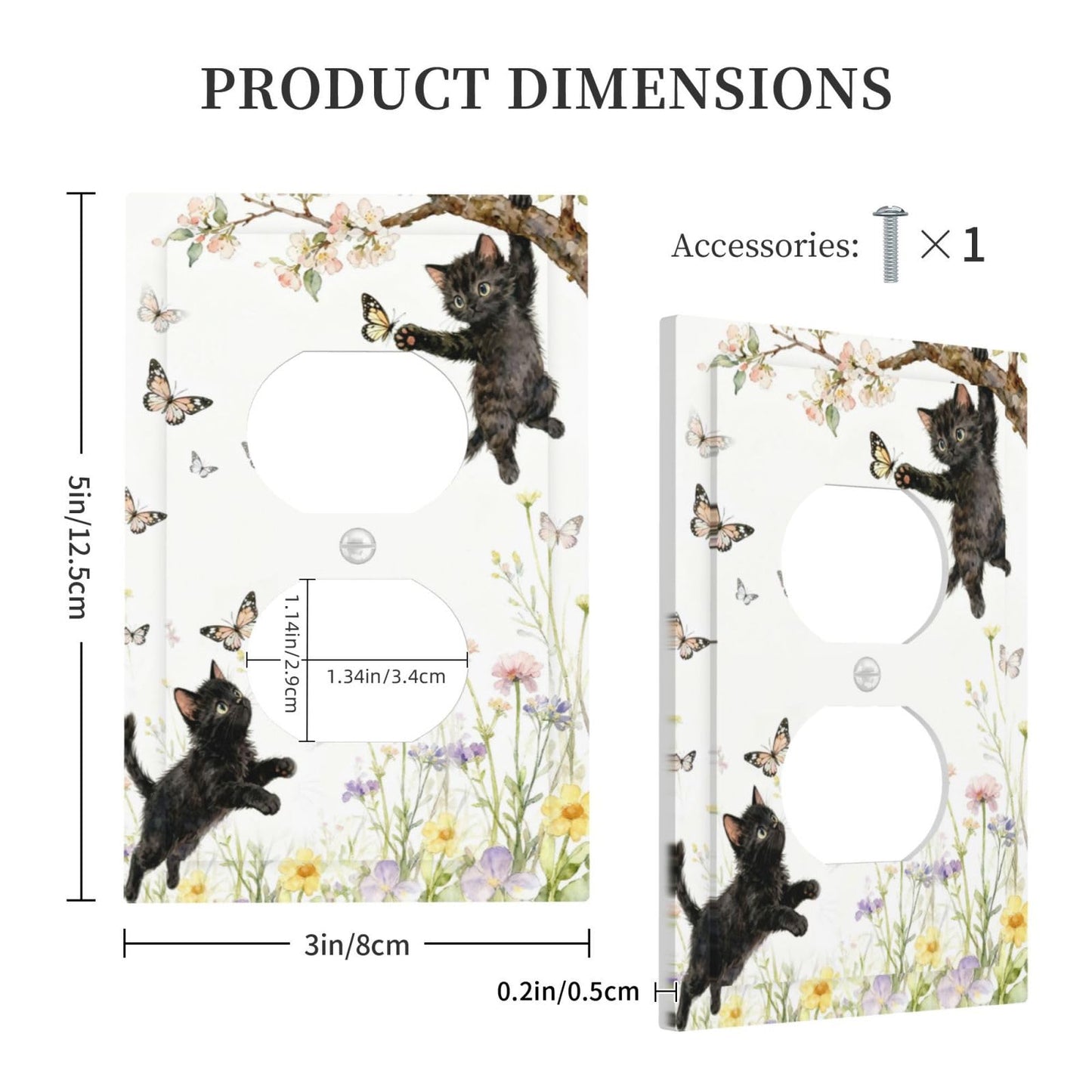 YGMMWP Decorative Outlet Covers Cute Black Cat Floral Wildflower 1 Gang Duplex Light Switch Cover Plate Unique Wall Plates for Electrical Outlets Switch Plate Covers for Bedroom Home Decor