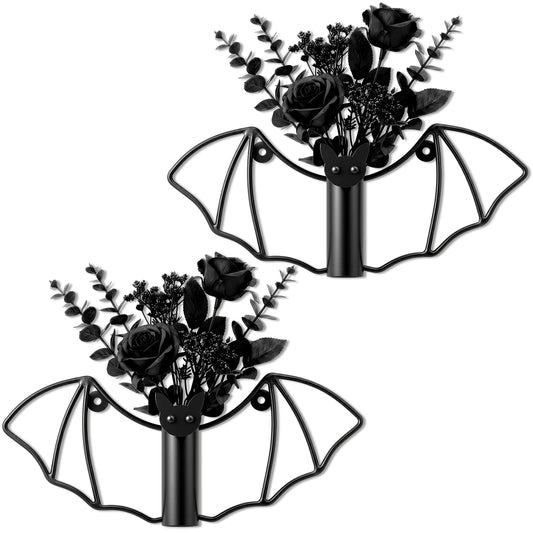 Hushee 2 Pack Gothic Bat Wall Hanging Planter, Gothic Home Decor, Metal Wall Mounted Flower Black Vase Set for Indoor Outdoor Plants Halloween Bat Shape Walls Vase for Dried Flowers Greenery Display