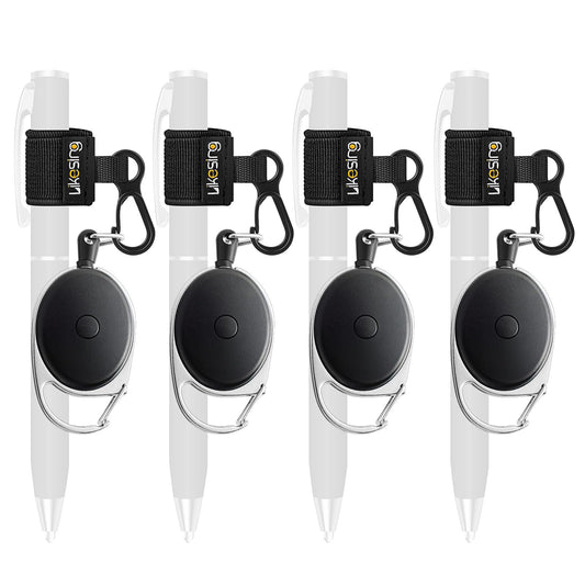 Likesing 4 Retractable Pencil Holder Set, 27.5" Anti-Lost Retractable Pen Holder with Clip, Elastic Reel Pen Leash for Nurses, Teachers, Waitres, Carpenters, Construction Workers(Black)