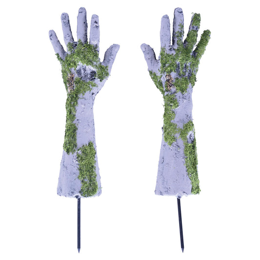 Beistle Plastic Zombie Hand Yard Stakes – Halloween Outdoor Lawn Decorations, Creepy Graveyard Hands with Moss, Scary Undead Props for Haunted House Pathway, Garden or Tombstone Scene Décor, 16”
