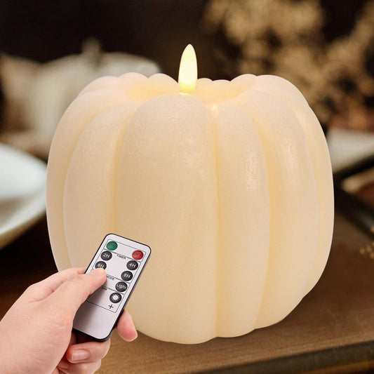 Fall Decorations for Home - Fall Decor - Flickering Flameless Wax Pumpkin LED Candle with Timer Remote - Light Up Pumpkin Candle for Mantel Table - Thanksgiving Centerpiece for Autumn Indoor Decor