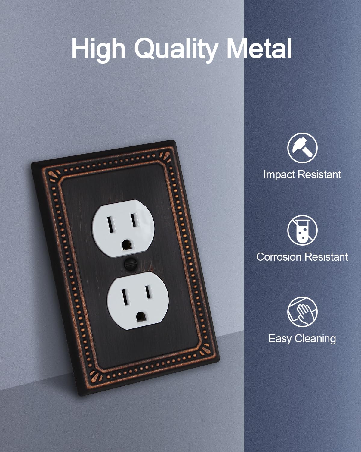 ZILLSEA Metal Wall Plates, Switch Plates and Outlet Covers, Decorative Pearl Design (1 Duplex 4PK, Aged Bronze, Midsize)