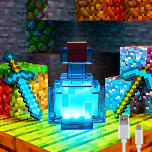 JBEIY Pixel Style Potion Bottle Lamp 15 Color, Interactive RGB Night Light with Shake Activated Color Changing, USB Rechargeable Magic Potion LED Desk Lamp for Room Decor, Kids Boys Gaming Fans Gifts