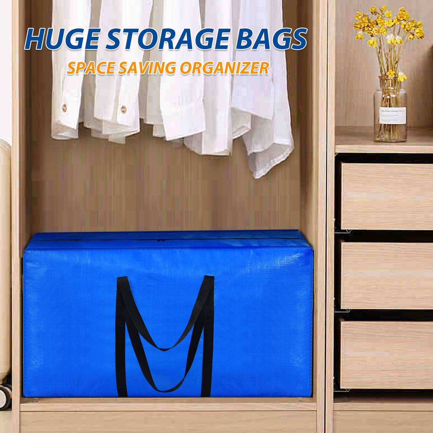57 Gallon Extra Large Storage Bags, XXL Jumbo Large Moving Bags Heavy Duty, Storage Totes Zippered Moving Boxes Supplies for College, Foldable Duffle Bag for Travel, Christmas Tree Bag, 42x23x13.5inch