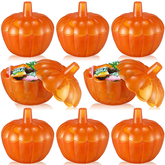 Tanlade 10 oz 4 Pcs Thanksgiving Glass Pumpkin Jar with Lid Fall Orange Decorative Pumpkin Cookie Candle Containers with Cover Candle Making Bowls for Thanksgiving Halloween Party DIY Gift