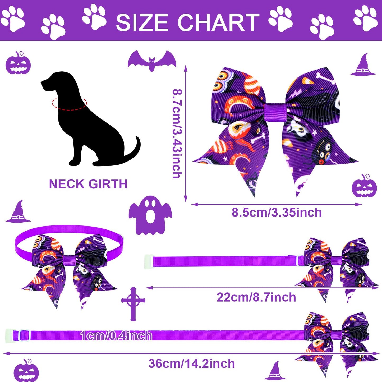 Sadnyy 60 Pcs Dog Bows Dog Collars Thanksgiving Halloween Pet Ties Pumpkin Ghost Adjustable Halloween Pet Bowtie Collar Includes 24 Neck Ties and 24 Bowties 12 Bowknot Set