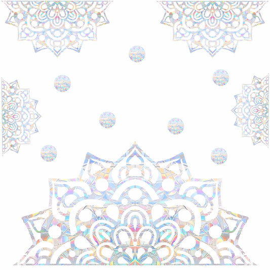 Large Mandala Window Clings for Glass Windows Big Mandala Window Stickers Lotus Flower Window Decals Static Cling Anti-Collision Window Stickers for Bird Strikes Sun Catcher Rainbow Stickers