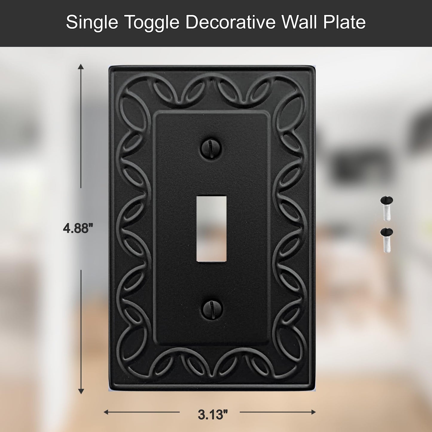 OKAWYC Single Duplex Outlet Cover Plate, 4-Pack Black NovaBloom Metal Wall Plate 1 Gang, Light Switch Cover, for Receptacle Light Switch, Switch Cover Decorative Wallplate, Durable