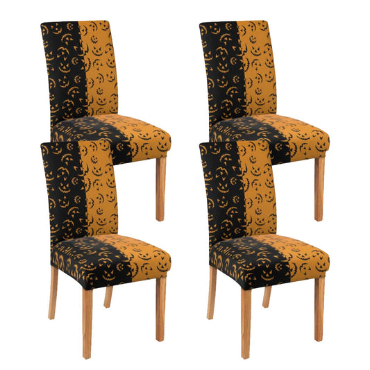 Qeenking 4 Pcs Halloween Dining Chair Covers, Spooky Pumpkin Stretch Removable Washable Seat Slipcovers, Horror Scary Kitchen Dining Room Hotel Decor