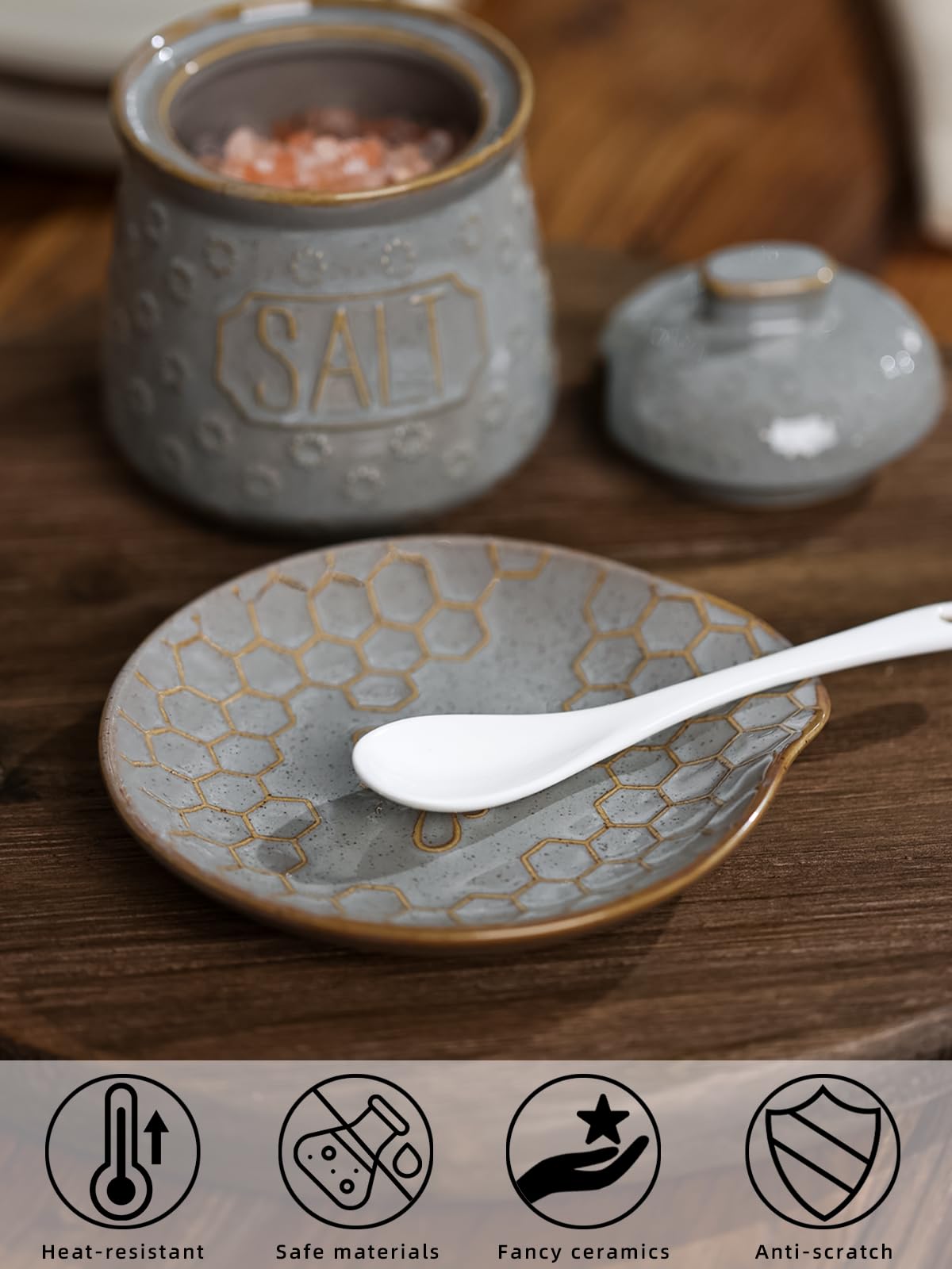 Ceramic Spoon Rest Set of 2, 5.3 Inch Spoon Holder (Vintage Grey)