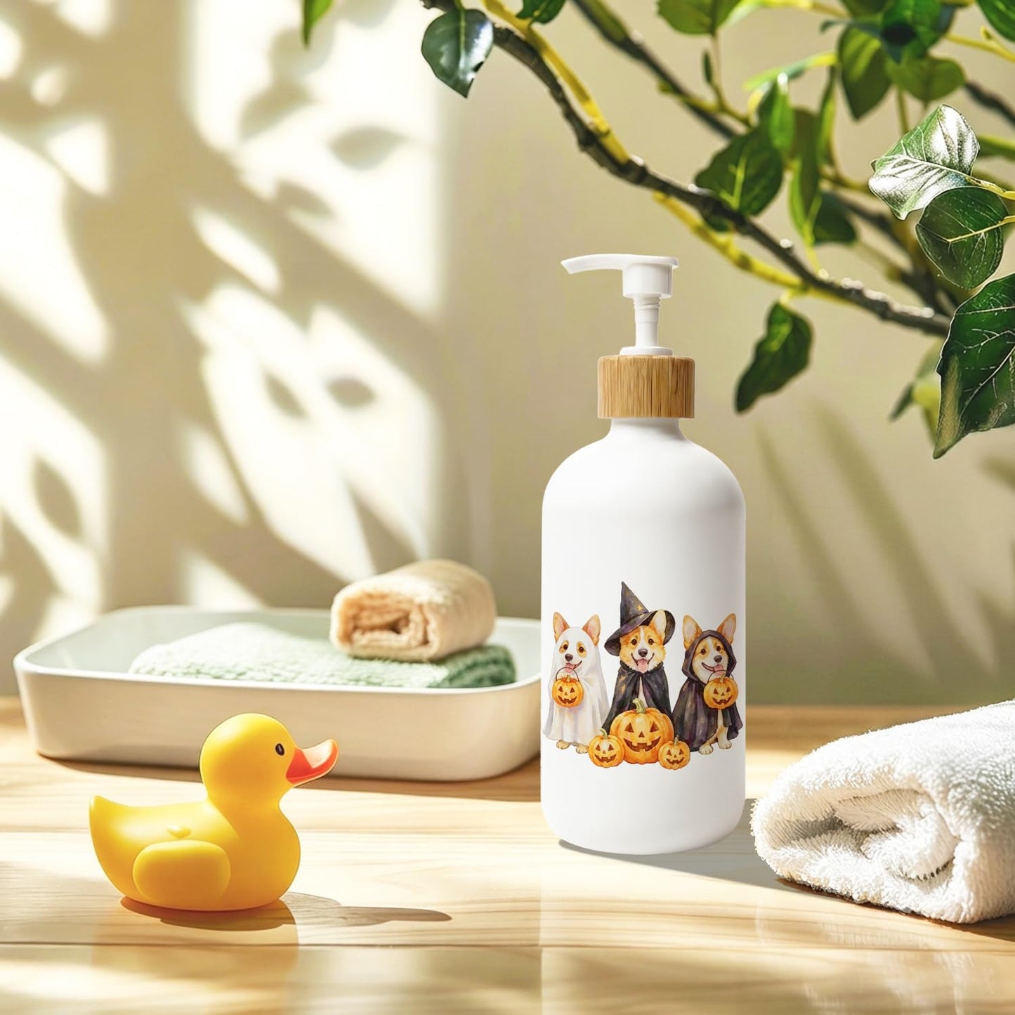 Stelloriellea Halloween Corgi Dog Glass Soap Dispenser with Pump