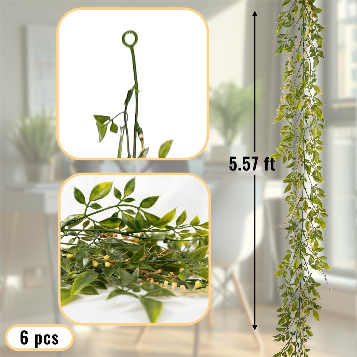 PENGYEE Artificial Greenery Garland, 6 Pack, 5.57ft
