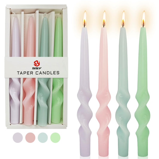 Gedengni Spiral Taper Candle Long Candlesticks - 10inches Halloween Tapered Candles Green Candle Sticks Colorful Twisted Candles for Wedding Home Party Women Gift,Pack of 4 (23D4P-LIGMIX)