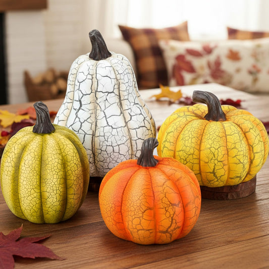 Wesiti 4 Pcs Fall Resin Pumpkin Table Decor 6.7 Inch Large Size Cracked Halloween Pumpkins Figurine Autumn Decoration for Home Harvest Tabletop Centerpiece for Halloween Thanksgiving Party Decor