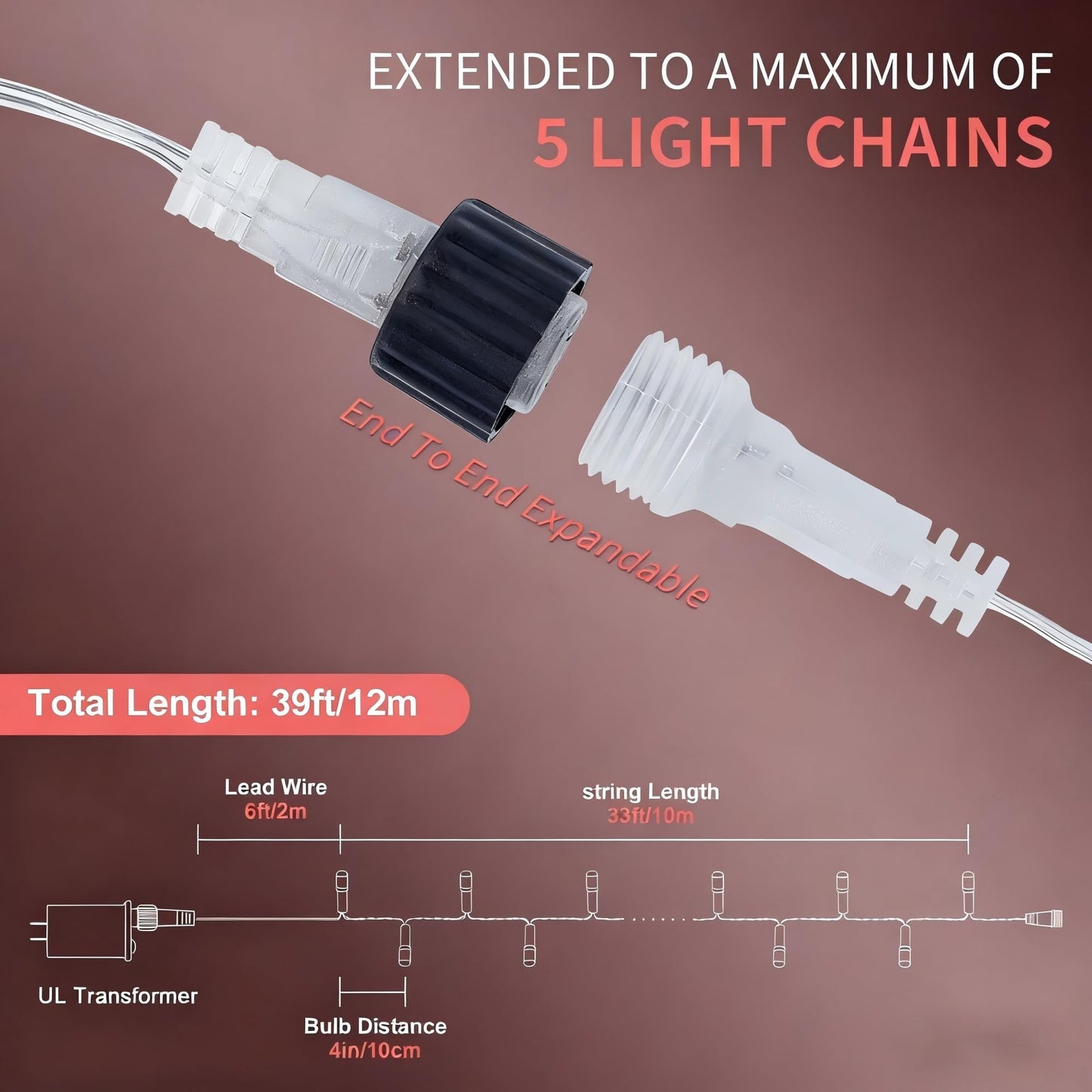 oopswow Red Valentine Lights, 100 LED 33FT Christmas String Lights Plug in