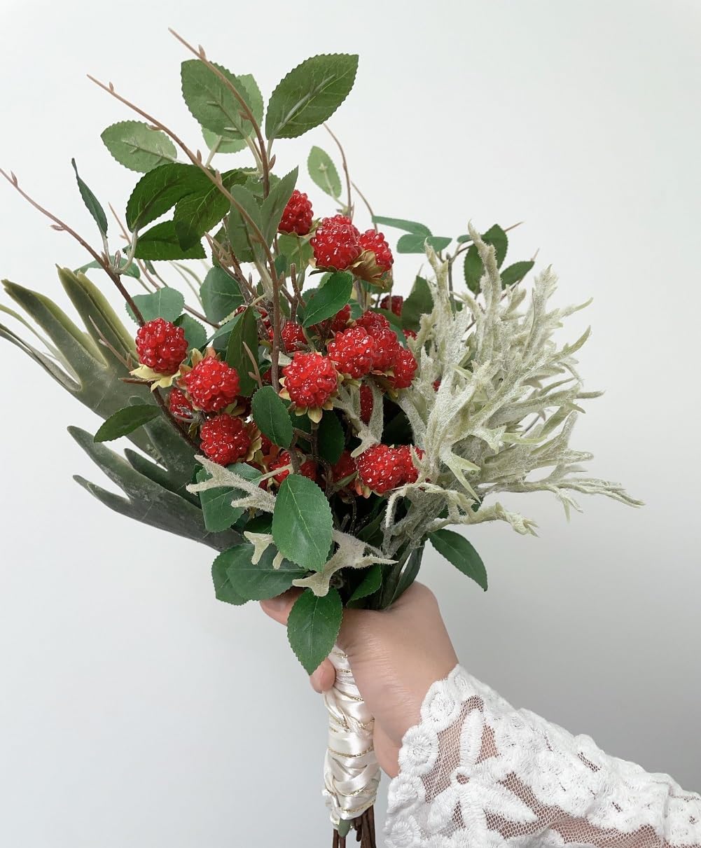 QFSH 7Pcs Artificial Raspberry Plant Stems 15.7'' Simulated Berry Bouquet for Home Decor Photography Props Wedding Decoration