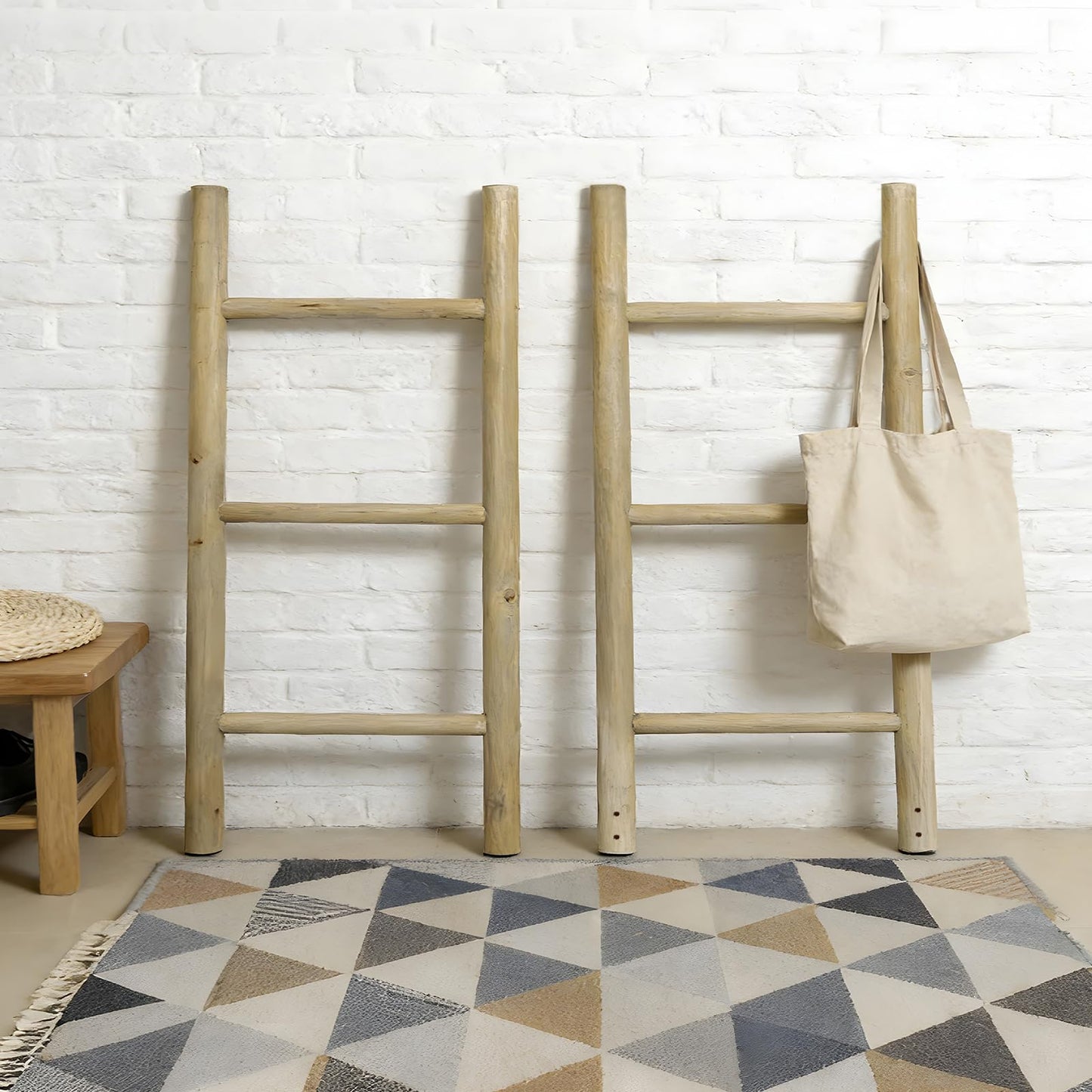 Wooden Blanket Ladder - 76in Natural & Motley Wood - Leaning Wall Decor for Bedroom, Bathroom, Living Room - Rustic Quilt Holder & Towel Rack (Brown, 76in | Pre Assembled)