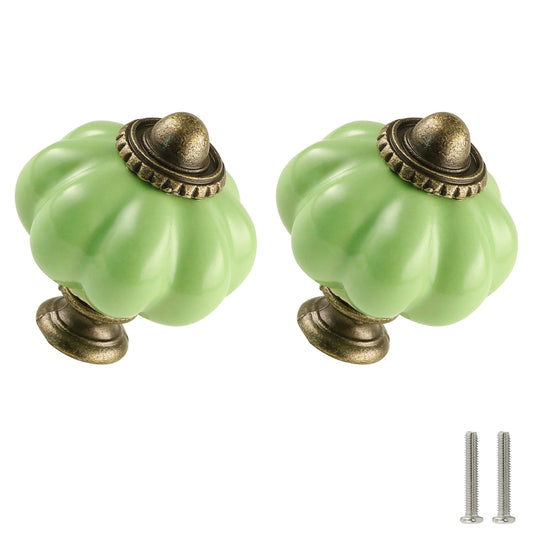 Zernmiarder Lime Green Pumpkin Knobs 12 Pack Ceramic Cabinet Knobs Vintage Drawer Pulls - Antique Dresser Pulls with Screws for Closet Drawer Cupboard Cabinet and DIY Home Project