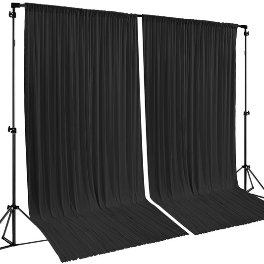Black Backdrop Curtain 2 Panels-Wrinkle-Free Black Curtains Polyester Photography Drapes for Wedding Birthday Party Photo Background Backdrop Stand- 8 X10FT