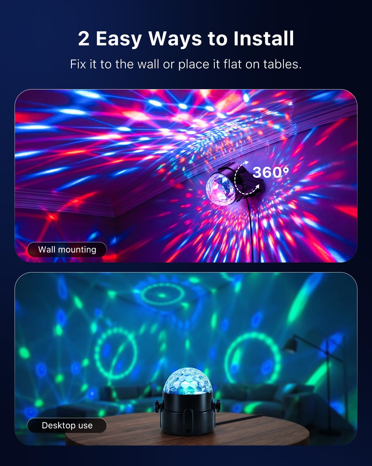 3 Pack Disco Ball Lights with Remote Control, Dynamic Sound Activation RGB Party Lighting for Room Home Dance Karaoke Parties, Portable Strobe LED DJ Lamp for Christmas & Halloween Decor and Kids Gift