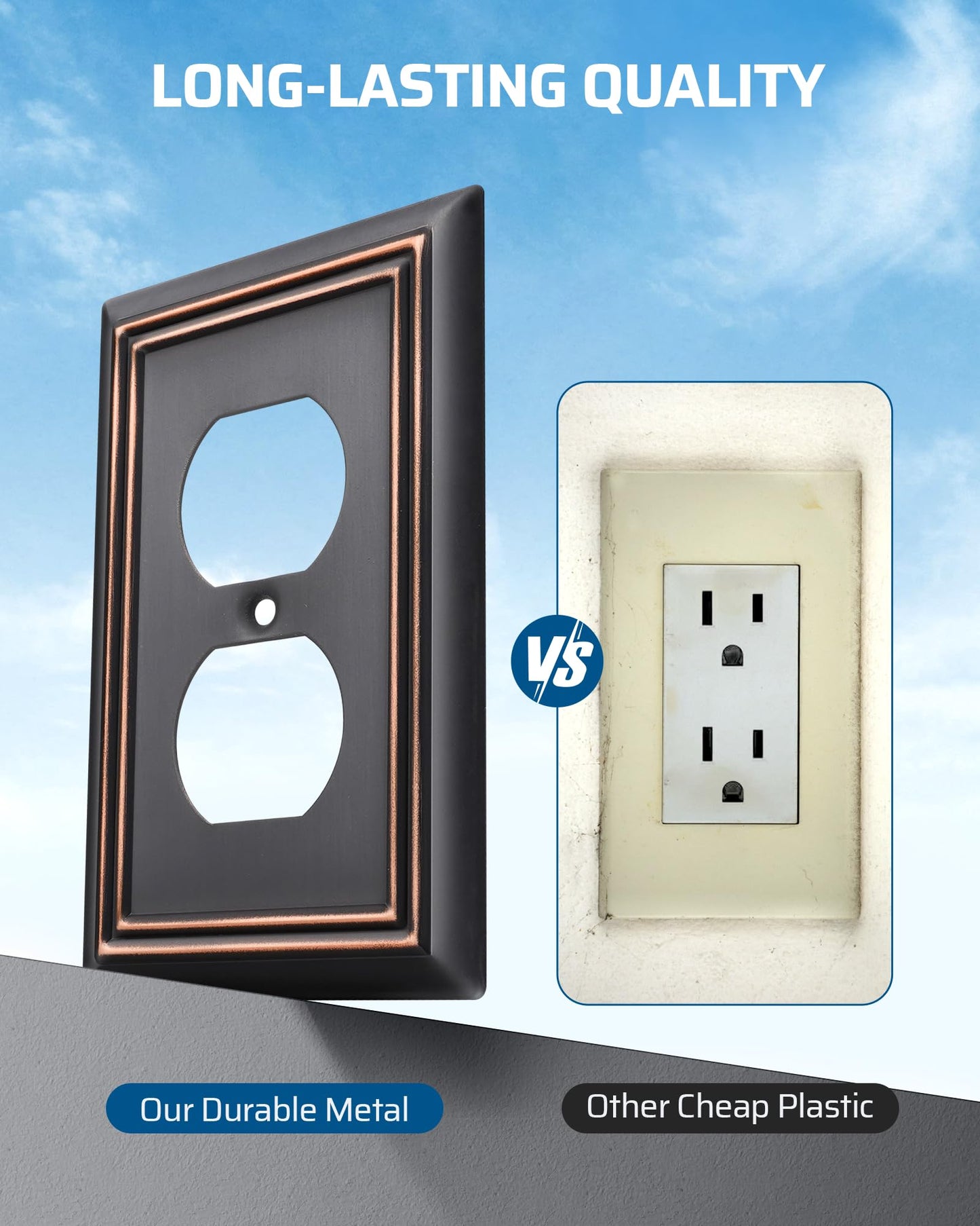 DEWENWILS 4-Pack Duplex Wall Plate, Metal Wall Outlet Cover for Receptacle, Light Switch, Aged Bronze