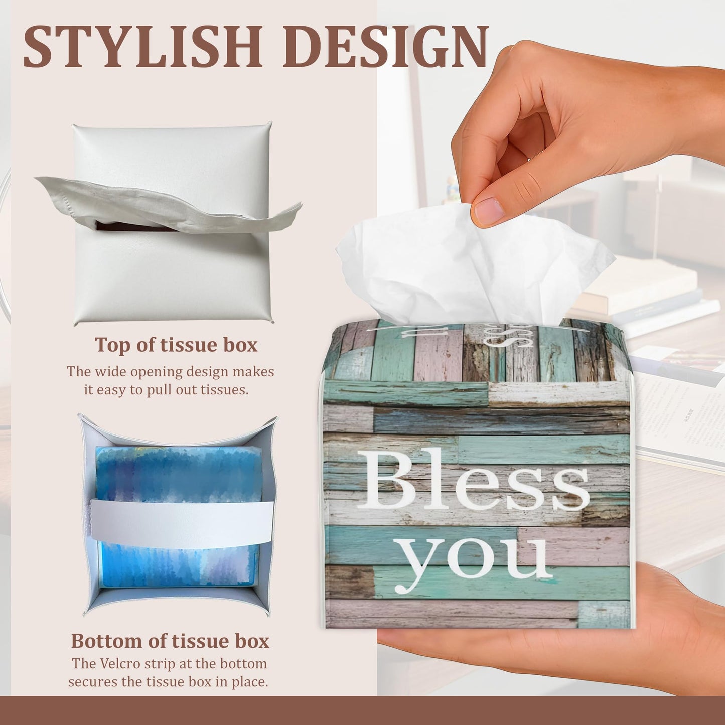 Bless You Tissue Box Cover 2Pcs PU Leather Tissue Box Holder for Home, Square Tissue Holder for Harvest Autumn Season Halloween Thanksgiving Gift
