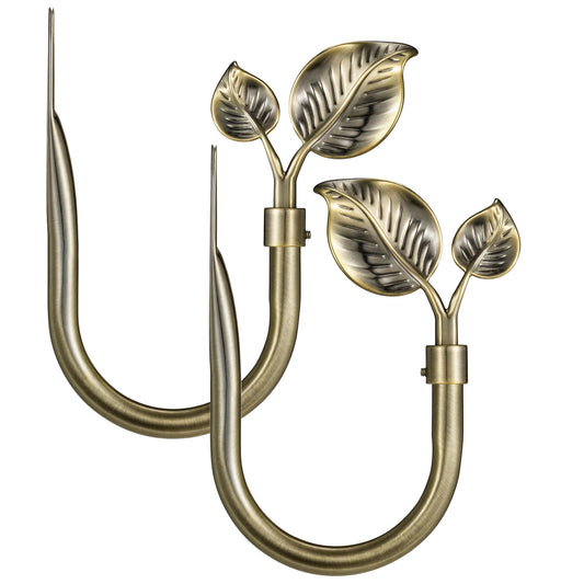 Leaf-Shaped Curtain Holdbacks 2pcs, Wall Mounted Alloy Curtains Side Holders, Curtain Tie Backs Hooks for Drapes Window Home Decoration, Antique Bronze