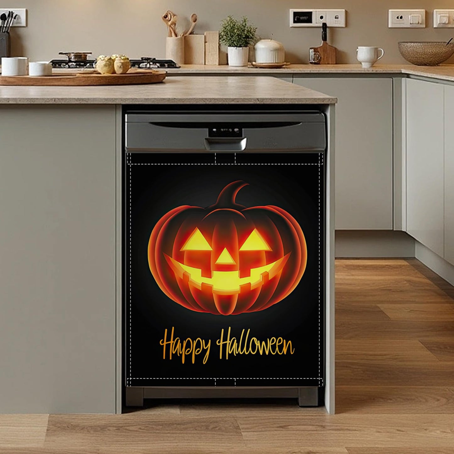 Halloween Spooky Pumpkin Dishwasher Magnet Cover,Front Dishwasher Cover Decoration Reusable Decorative Magnetic Cover for Home Kitcen Appliance 23x26 Inch