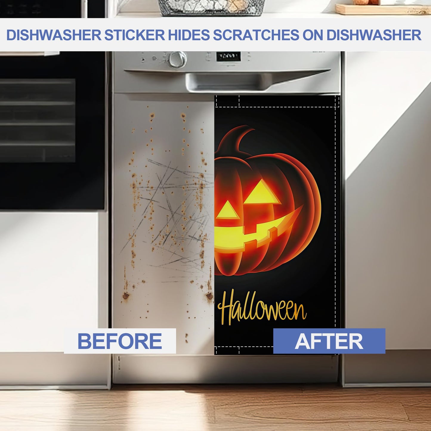 Halloween Spooky Pumpkin Dishwasher Magnet Cover,Front Dishwasher Cover Decoration Reusable Decorative Magnetic Cover for Home Kitcen Appliance 23x26 Inch