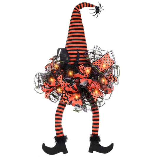Halloween Door Witch Wreaths with Lights,Burlap Outdoor Front Door Witch Wreath for Home Indoor Outdoor Party