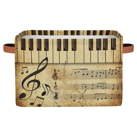 AUUXVA Storage Basket Vintage Music Note Piano Key Storage Cube Box Durable Canvas Collapsible Toy Basket Organizer Bin with Handles for Shelf Closet Bedroom Home Office