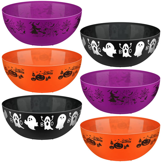 Funtery 6 Pcs Halloween Candy Bowl Ghost Pumpkin Bat Large Plastic Trick Treat Candy Serving Bowls Halloween Ghost Pumpkin Bat Holders Tableware Party Supplies Decorations