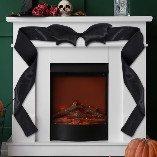Suncalla Large Halloween Fireplace Decor Bat Bow Mantel Scarf 123 x 6 Inch Big Black Bow Decor for Halloween Party Door Window Fireplace