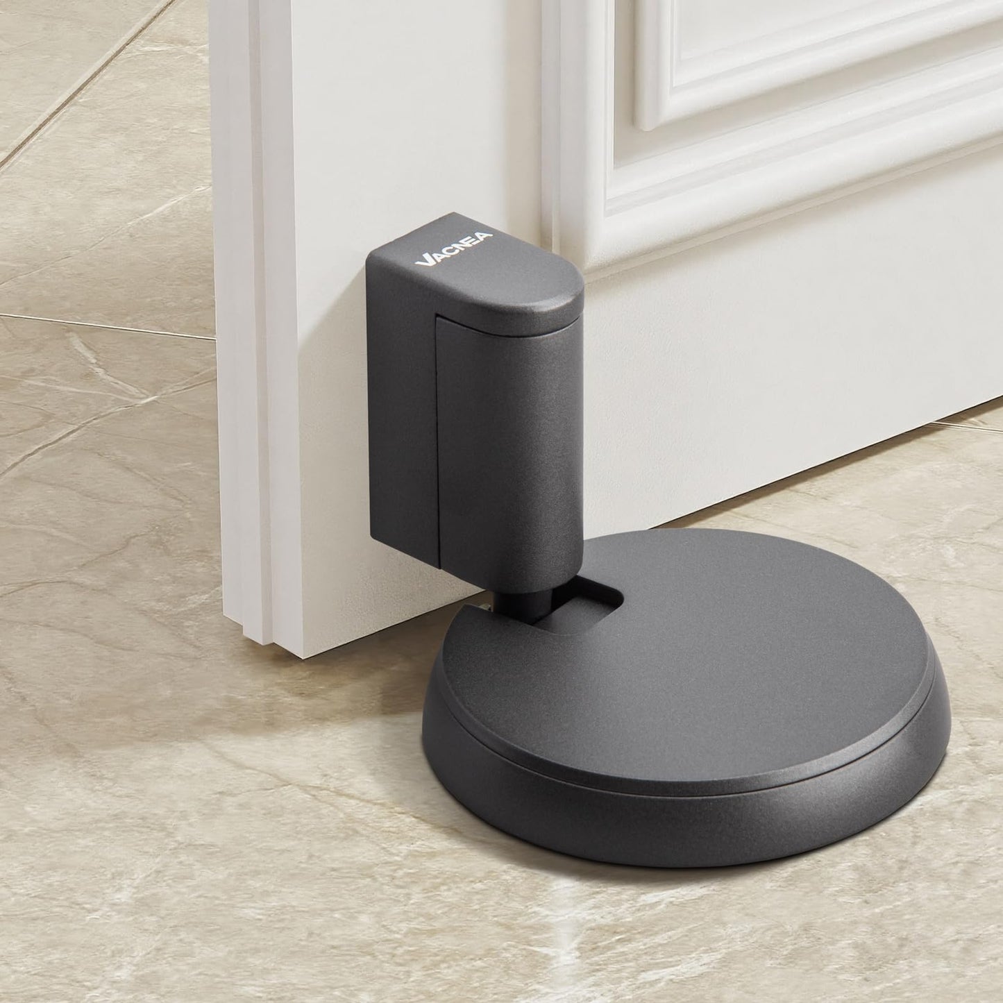 VACNEA Heavy Duty Windproof Door Stopper, Mechanical Height Adjustable Floor Door Stops Keep Door Open, No Drilling Doorstops Door Catch Holder with Screws and Adhesive Pads, 1 Pack, Grey