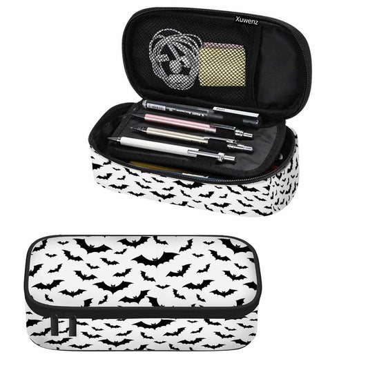 Xuwenz Black White Bats Pencil Case Halloween Bat Large Large Capacity Pen Pouch for School Student Office Adult Girl Boy