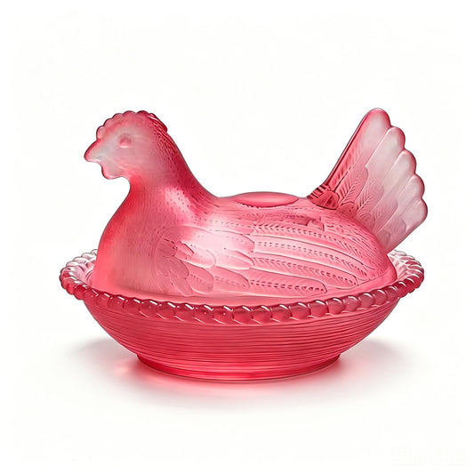 FIEATES Candy Dish with Lid Glass Hen on Nest Vintage Funny Candy Dishes Snack Bowl for Nuts, Dessert, Cookies, Biscuit, Decorative Jar Home Kitchen Office Tabletop Decor (Pink)